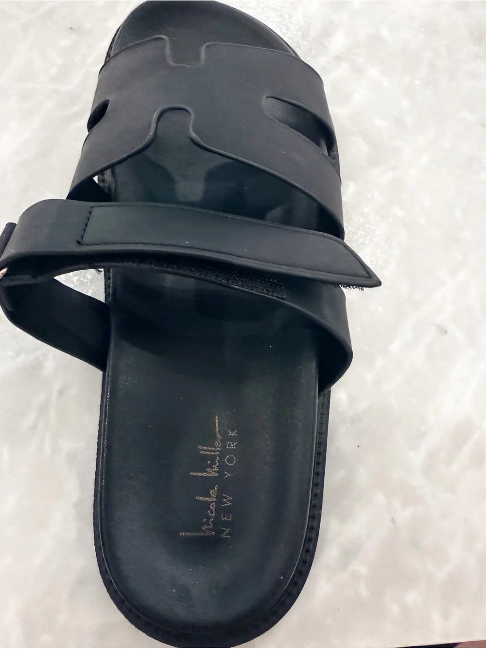 Nicole Miller Black Women’s Slide Sandal with Dual Straps